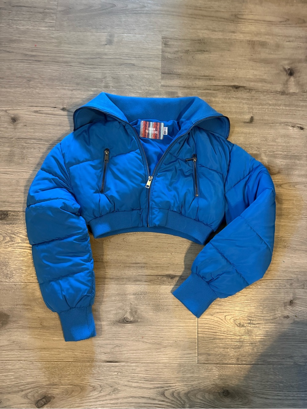 Urban Outfitters Blue Cropped Puffer Jacket